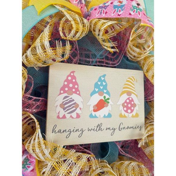 Hanging with My Gnomies Easter Mesh Ribbon Spring Wreath Front Door Hanger, xxx - Picture 2 of 8